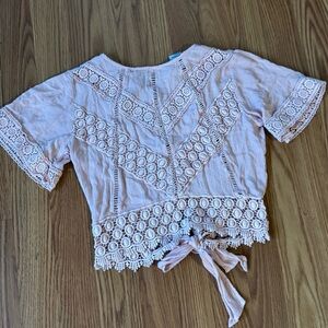 American Rag Pink Crochet Lace Trim Women's Top‎ Boho Size Xs
